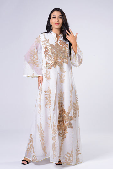 Broderie à paillettes Bleu Caftan Femmes Robe Arabe